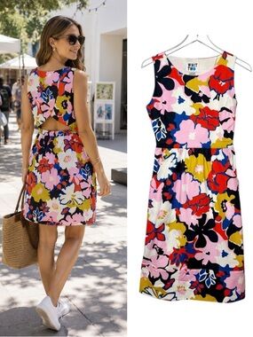 Anthropologie Whit Two Petal Print Open Back Floral Women’s Shift Dress Sz 4